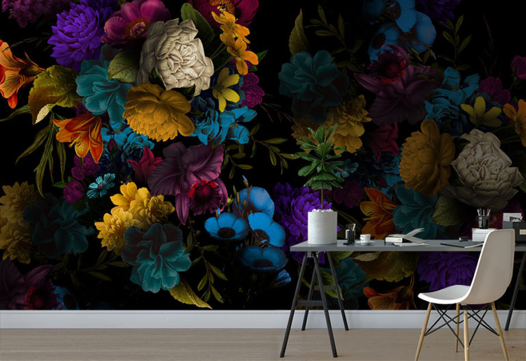 Dark Neon Floral Wallpaper Floral Wallcoverings Wallpapered